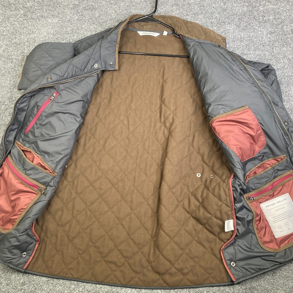 Peter Millar Suffolk Quilted Jacket Mens XXL Grey Diamond Quilt Fleece Line Coat - Picture 6 of 7
